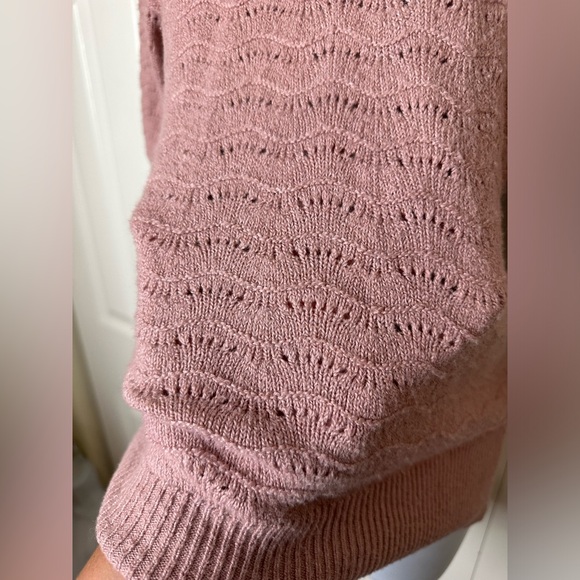 JOIE Pointelle Knit Sweater Dusty Rose Mauve Short Puff Sleeves Pink Pullover - Picture 4 of 8